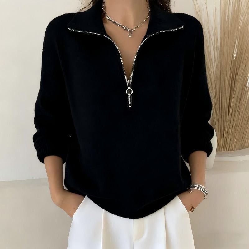 Elvira™ – Stickad tröja med dragkedja i kragen