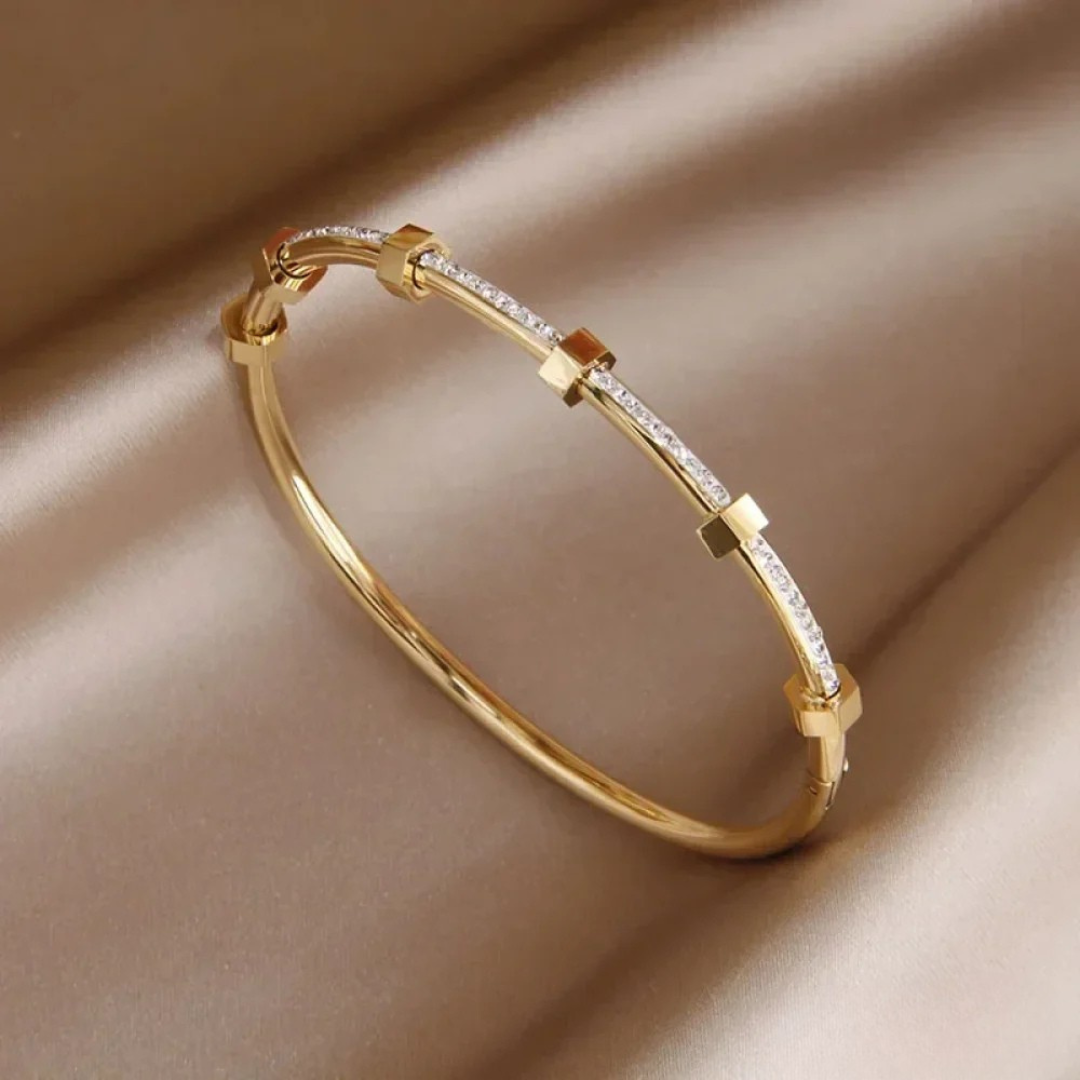 Gold Geometric Crystal Bangle