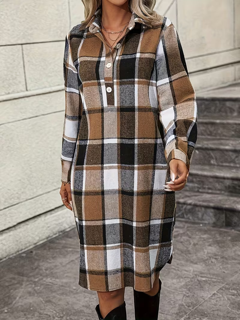 Alicia™- Rutig skjortklänning