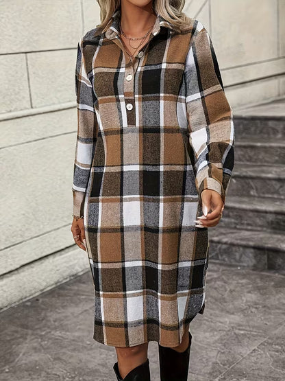 Alicia™- Rutig skjortklänning