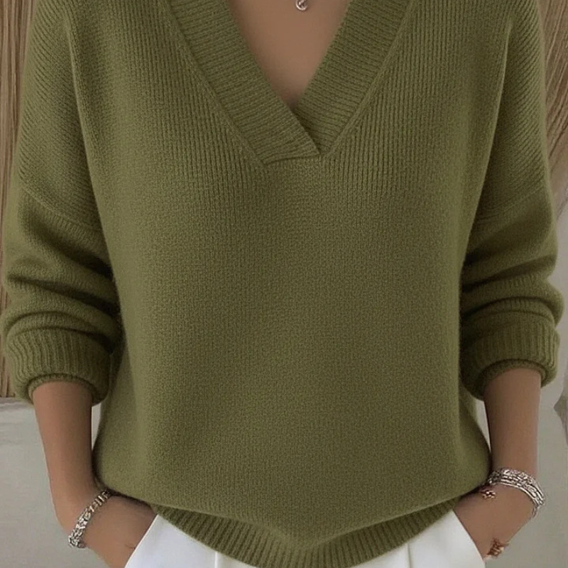 Victoria™ - V-ringning Stickad Tröja