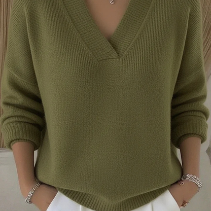 Victoria™ - V-ringning Stickad Tröja
