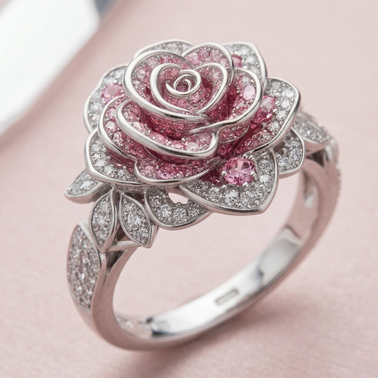 Zadie™ - Silverpläterad ring med rosa blommor