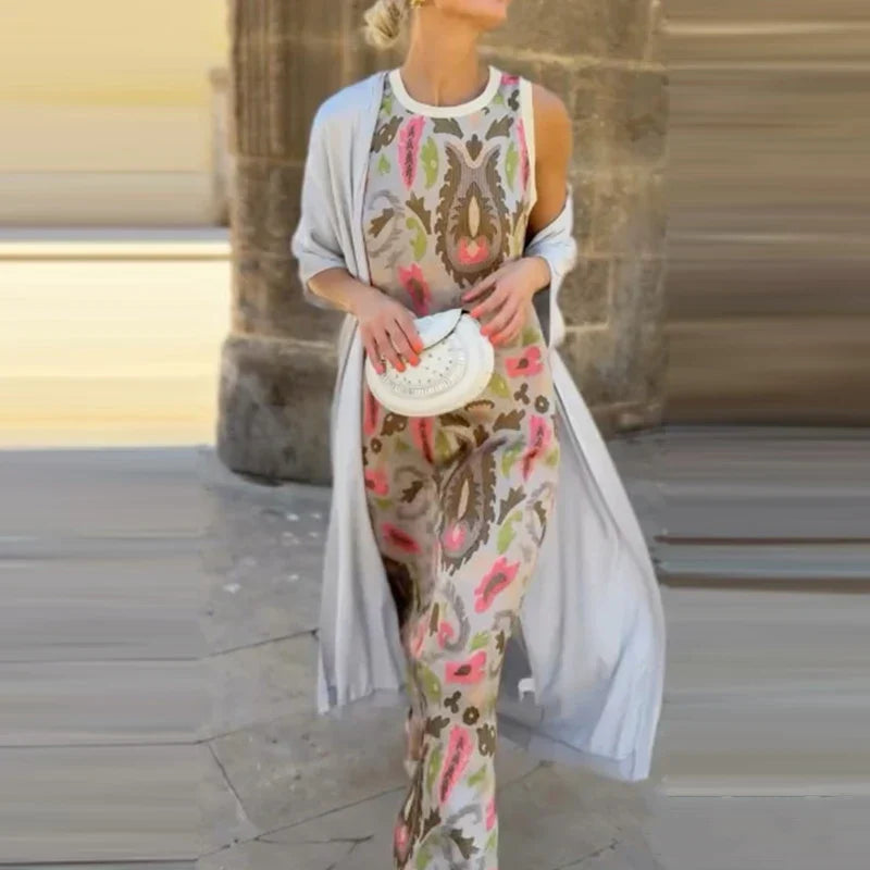 Abbie™ - Mönstrad Klänning med Kofta