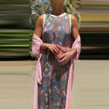 Abbie™ - Mönstrad Klänning med Kofta