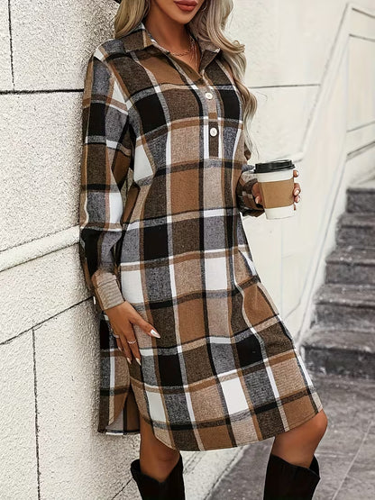 Alicia™- Rutig skjortklänning