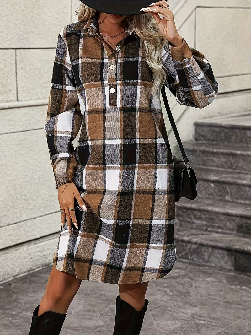 Alicia™- Rutig skjortklänning