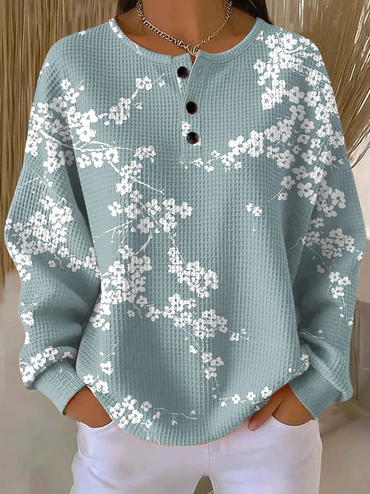 Arlena™ - Knappar Blommönstrad Sweatshirt