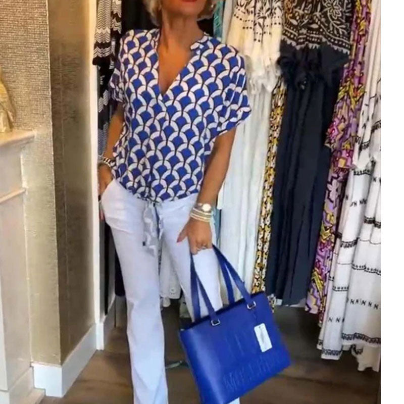 Kesya™ - V-ringning Kortärmad Blus